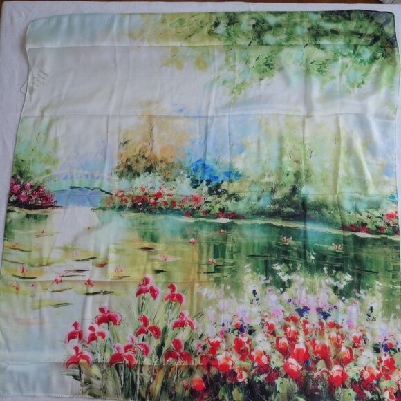 Vimate | New silk scarf green floral watercolor 34” x 34” square scarf - Picture 6 of 8